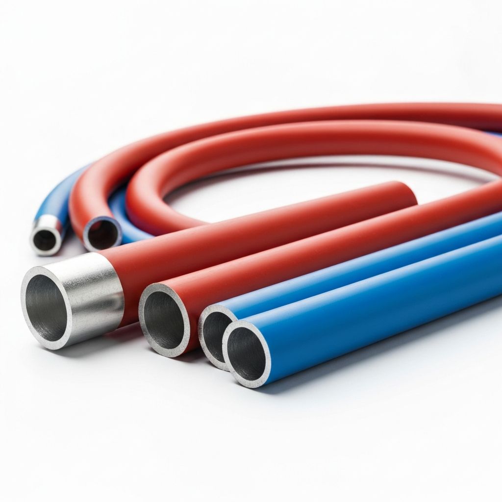 Multilayer PEX/AL-PEX plumbing pipes showing the aluminium layer at cut ends